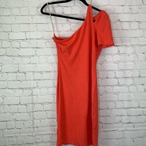 Halston Heritage One Shoulder Cutout Dress Coral S